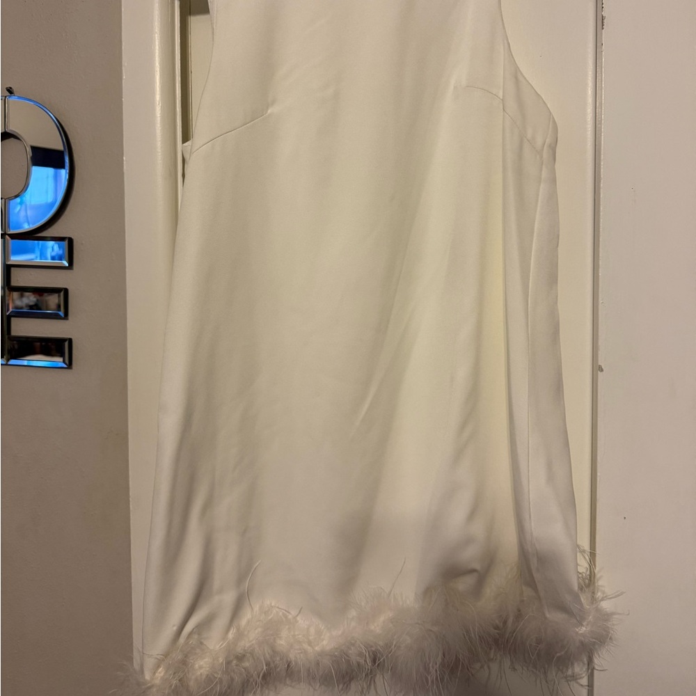 White Fuzzy Trim Dress